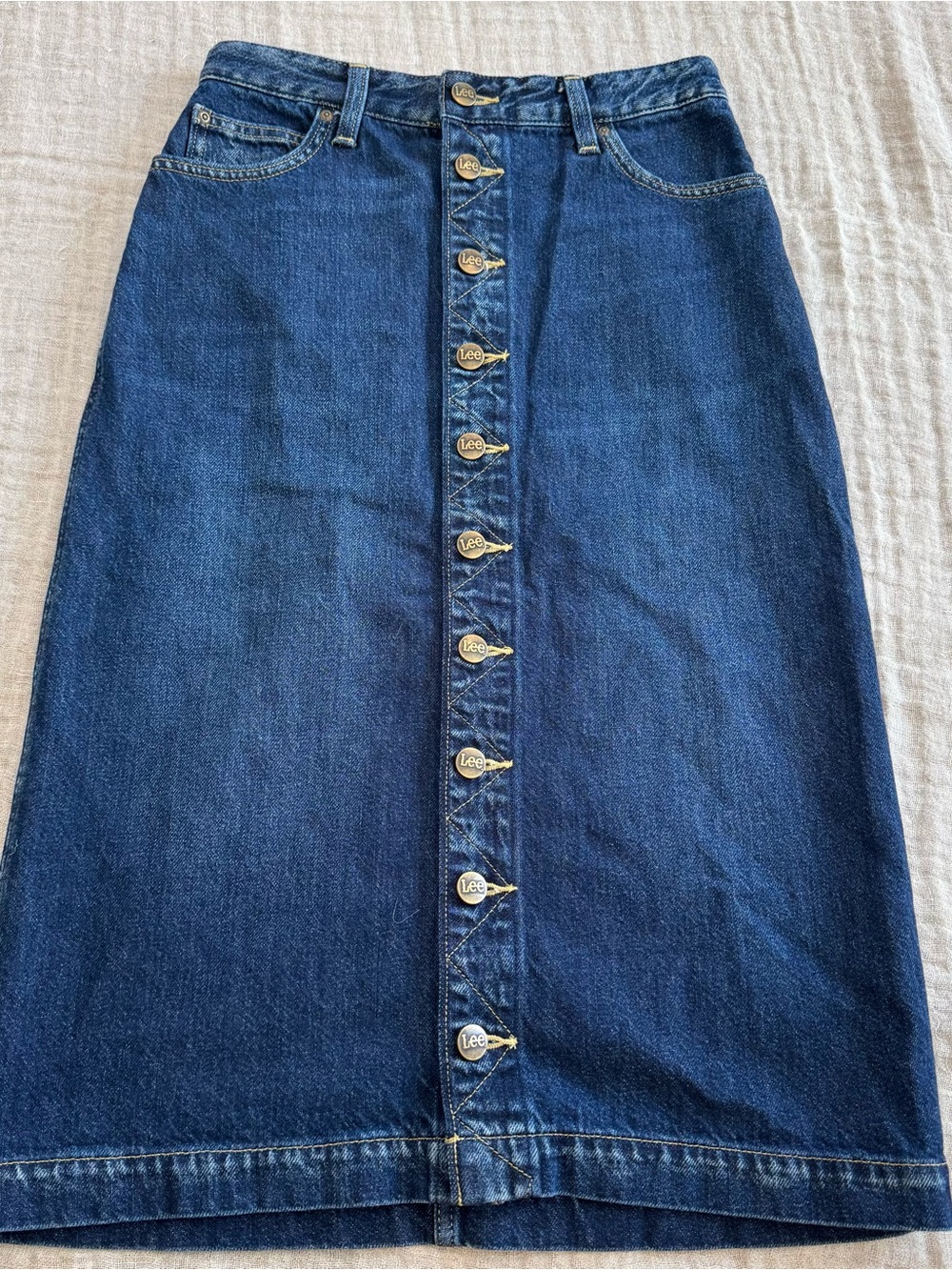 Lee Dark Indigo Button-Front Denim Skirt